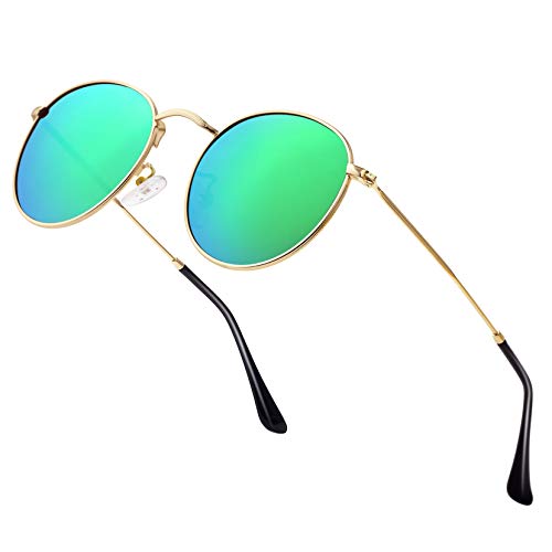 Image of Small Round Polarized Sunglasses Retro Men Women Mirrored Lens Metal Frame Circle Sun Glasses Shades
