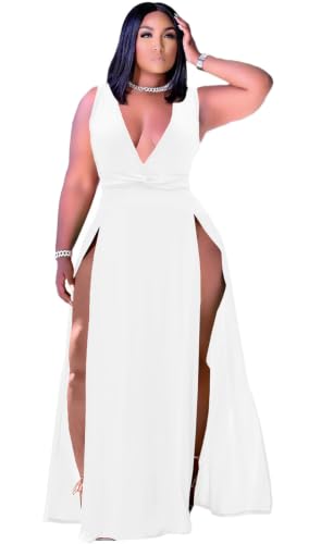 Image of Women's Plus Size Maxi Wrap Dress Sleeveless Deep V Neck Split Dress