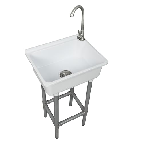 Freestanding Single Bowl Utility Sink 16.9 x 12.8 Inch Laundry tub with 1.26 Faucet Hole Plastic Sinks for Home Restaurant Dorm Garage Bathroom,Laundry slop Sink(White)