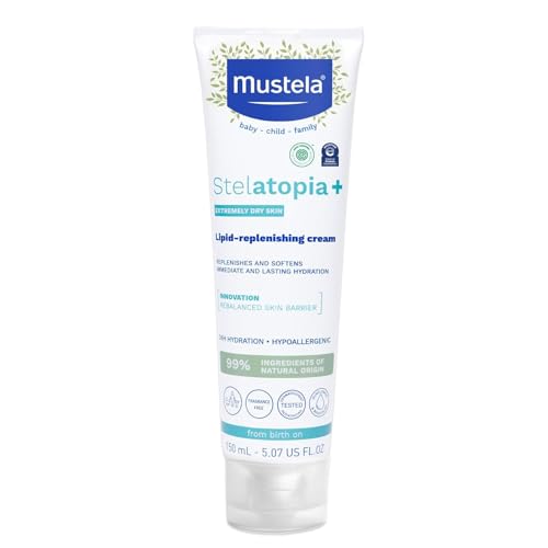 Mustela Stelatopia+ - Lipid-Replenishing Cream - Moisturizer for Eczema-Prone Skin - With Natural Sunflower Oil and Prebiotic - For Babies, Kids & Adults - Fragrance Free - 150ml