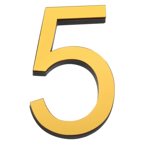 QUARKZMAN Números de Casa de 3 Pulgadas 3D Pegatinas de Pared de Espejo de Número de Acrílico Autoadhesivas Decoración Adhesivo de Arte para Hogar DIY Número 5 Dorado