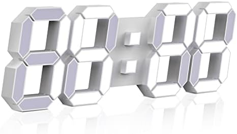 15" Large 3D LED Digital Wall Alarm Clock with Remote Control, EDUP HOME LED White Light Nightlight Decor Clocks with Multi-Levels Brightness/Time /Date/Temperature Display, For Kitchen Bedroom Office