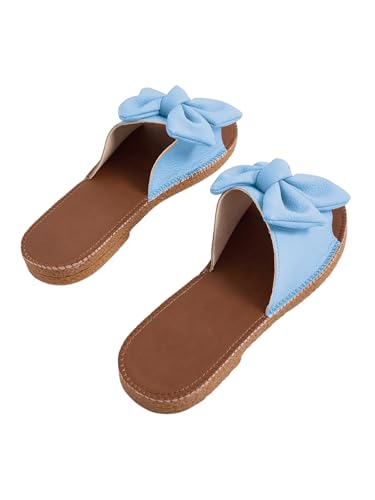 Image of Verdusa Women's Bow Flat Sandals Leather Open Toe Flats Summer Vacation Shoes Beach Sandals Outdoor Slippers