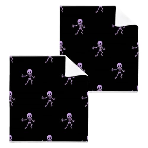 ALAZA Wash Cloth Set 100% Cotton Fingertip Towels Face Cloths Sets Purple Skeleton Highly Absorbent Soft Feel Set of 2