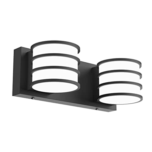LED Bathroom Vanity Light - 12.6 Inch Black 2-Light Fixture with White Acrylic Shades, 6000K Cool White, Mirror Lighting for Bathroom, Bedroom, Hallway, Living Room Wall Sconce