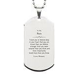 Son Birthday Gifts from Mommy, Supporting Silver Dog Tag for Son Graduation Christmas for Son You are braver than you believe, stronger than you seem and most importantly loved more than you kno