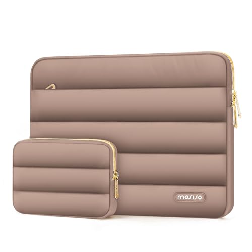 Image of MOSISO 17-17.3 inch Laptop Case, 17.3 inch Puffy Laptop Sleeve Compatible with Dell XPS /HP Pavilion /Ideapad /Acer /Alienware /HP Omen Notebook Computer, Polyester Horizontal Bag with Small Case, Brown