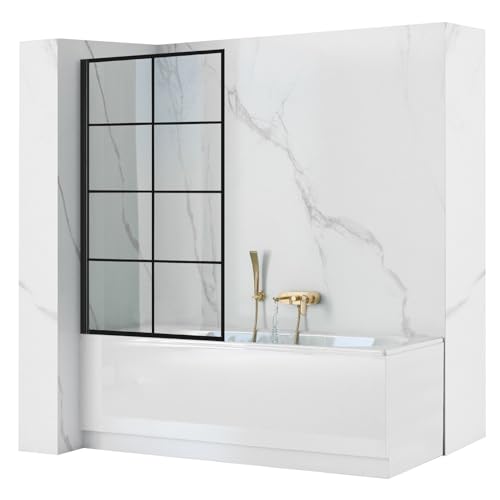 Rea Pare-baignoire Lagos-1 Fix Black 80 x 140 cm écran paroi de baignoire sur le mur, verre de sécurité 5 mm (Finition des profils: Noir)