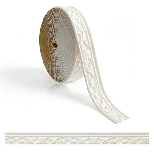 NCOALE Bordüre Selbstklebend Cremefarben 10m x 8cm x 5mm Tapetenbordüre 3D