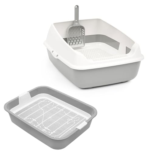 Set de litière pour chat avec bord et passoire de nettoyage et première litière pour chatons, chatons, lapins, bac à litière amovible à bord haut, tamis...