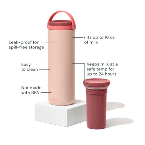 Willow - Portable Breastmilk Cooler - Keeps Breast Milk Cold for 24 Hours - Stainless Steel - Insulated - Reuseable - Breastfeeding Essentials - Storage Container w/Gel Ice Pack - Pink - 16oz - image 2