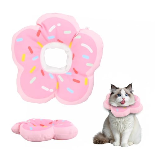 Culinavog Halskrause Katze, Weicher Einstellbarer Katzenkragen, Wasserdichter Blüten Schutzkragen für Katzen nach OP, Anti-Leck Kragen, Bequemer...