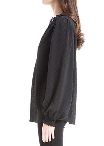 Max Studio Women's Long Sleeve Jacquard Shine Dot Blouse, Black, Extra Large #TOP29