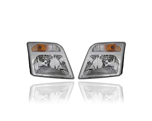 Headlight Assembly - Compatible/Replacement for '10-13 Ford Transit Connect - Pair, Left Driver + Right Passenger Set - 9T1Z13008D, 9T1Z13008C