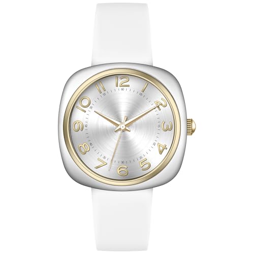 Montre silicone blanc carrée Bisley pour femme à lecture facile