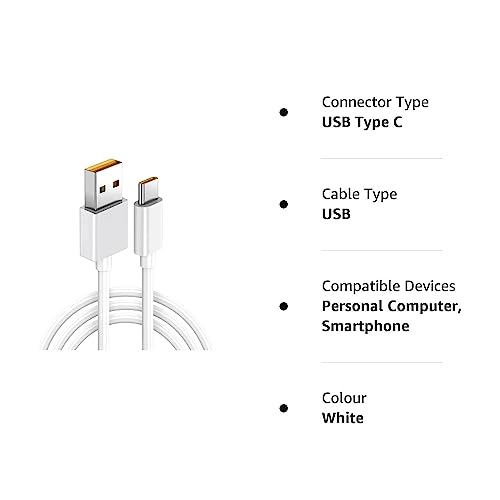 Image of Original 65W Flash Super VOOC Charging Cable Type USB to C Fast Charging Cable Compatible for Realme XT /XT 730G / X2 /C12, Realme Narzo 20A,6 /7 /7Pro, Oppo Reno 6 /5 /4 Pro 5G (Cable Only)