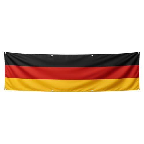 Murago - Deutschland Banner XXL ca. 300x90 cm Balkon Sichtschutz mit 8 Metallösen | 100% Polyester Wetterfest & UV-beständig | Fanartikel Fahne für WM EM Garten Deko Balkonsichtschutz