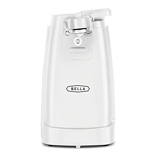 bella Electric Can Opener and Knife Sharpener, Removable Cutting Lever, Cord Storage, Stainless Steel Blade, White by BELLA - Used condition - US$17.90
