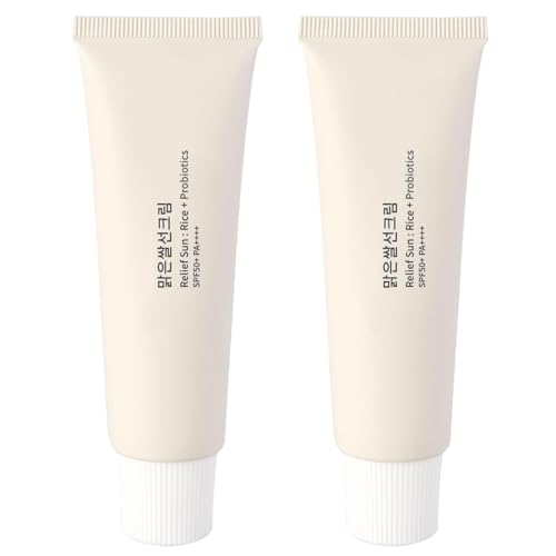 2PCS Relief Sun Organic Sunscreen SPF50+, PA++++ Rice and Probiotics | Korean Skin Care Solution for All Skin Types | Nourishing Skin Protection