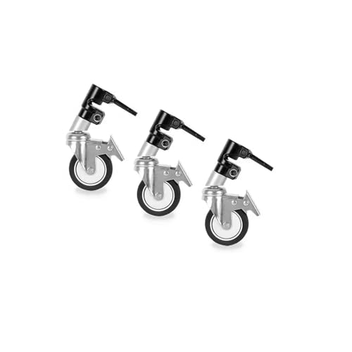 REFLEX CAMERA Set of 3 Photography Swivel C Stand Tripod Dolly Wheels - Anti Vibration - with Step Lock 360 Rotation to fit 25mm Feet to add Mobility to Fixed Stands