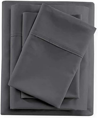 800 Thread Count 4 Piece Bedding Set Includes- 1 Flat Sheet, 12" Deep Pocket Fitted Sheet & 2 Pillow Cover- 100% Cotton Premium Bedsheet Set -Dark Grey Solid,Queen Size.