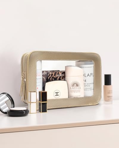 Image of LETGO Sunscreen Bag Clear Makeup Toiletry Pouch Beach Vacation Essentials for Women Teen Girls Trip Gifts Summer Pool Travel Must Have Accessories Waterproof StuffClear-Golden