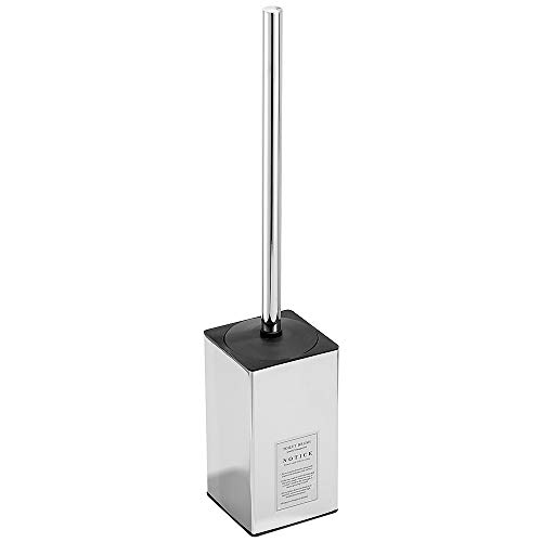 Image of Freestanding Toilet Brush Holder for bathrooms 304 Stainless Steel Toilet Brush Stand Square Storage and Organization Rust Resistant 17-inch high Polished Chrome Finished