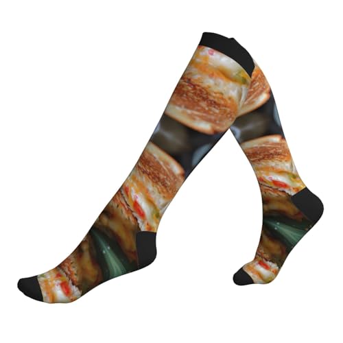 Calcetines largos con estampado de sándwiches de queso para mujeres y hombres, calcetines de compresión para máxima comodidad y apoyo, 3 Negro, Altoa única