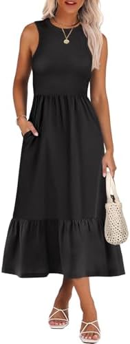 ANRABESS Women Midi Dresses 2026 Summer Casual Sleeveless Sundres...