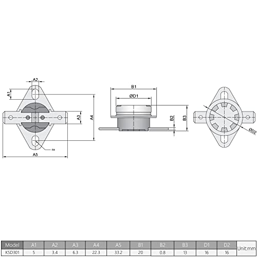 Fielect KSD301 Thermostat Temperature Control Switch,Adjust Snap Disc Temperature Switch 140°C Normally Closed 2 Pcs