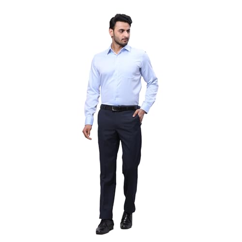Image of Park Avenue Men Regular Fit Stripe Pattern Poly Viscose Blend Flat Front Formal Trouser