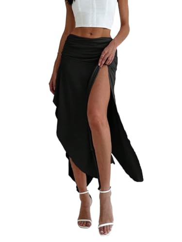 Low Waist Slit Hem Solid Color Pleated Skirt 2025 Fashion Skirts for Women