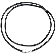 Leather Cord Necklace 2mm 3mm Black Leather Chain with Sterling Silver Lobster Clasp for Men Women