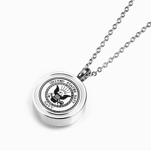 Urn Necklace for Ashes Cremation Round Military Pendant Neckalce Navy MC Air Force Memorial Keepsake Jewelry with Filling Kit2