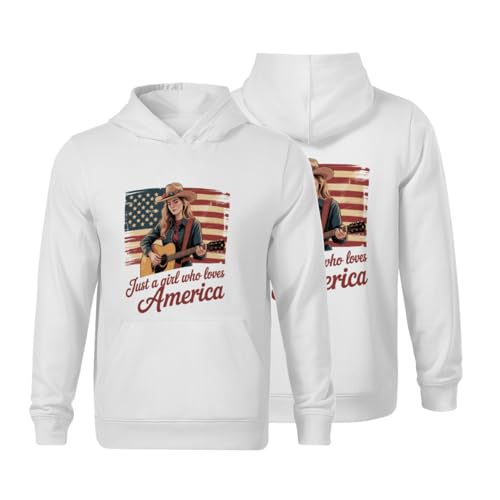 Kids Just A Girl Who Loves America Country Cowgirl with Guitar Boys Girls Lightweight Kangaroo Pocket Fleece Hoodies