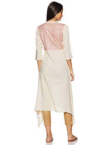 Image of Rangriti Off White Viscose A-Line Kurta for Women