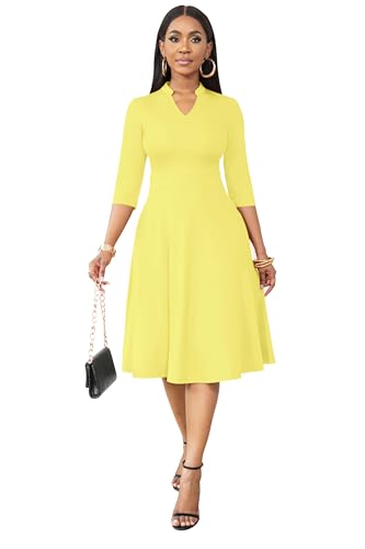 Image of Nmoder Casual Dresses for Women Semi Formal Fit and Flare 3 /4 Sleeve A-line Church Work Dress with Pockets