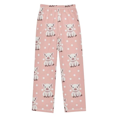 Boys Elastic Waist Pants with Pockets Cute Pig Polka Dots Size 6-8