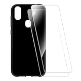 ESCAMOT Coque Imprime + 2 Protections Verre Tremp Compatible avec Oukitel C15 Pro, Coque Souple Anti-Choc et Film HD Clair (Noir)