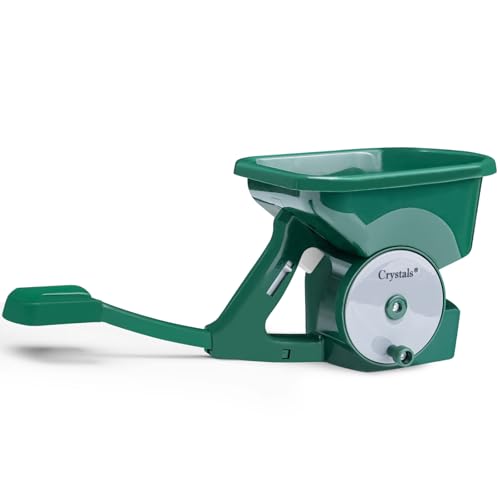 Crystals Seed Spreader Handheld - Rotary Grass Seed Spreader and Lawn Feed Spreader - Lawn Fertiliser Spreader Hand Held