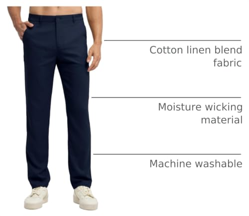 Image of Willit Men's Linen Pants Casual Linen Dress Pants Beach Summer Lightweight Trousers 28 inch 30 inch 32 inch