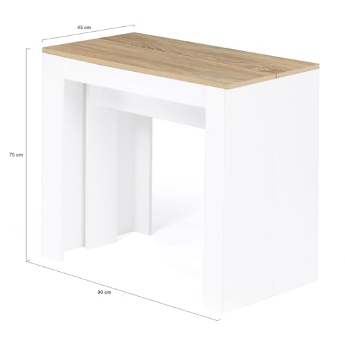 Idmarket - Consolle Allungabile Orlando, 10 Persone, 235 Cm, Finitura Legno Bianco E Faggio - 3