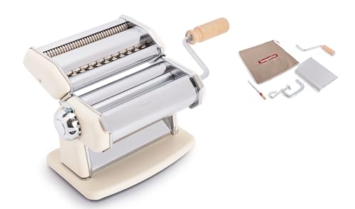 Imperia IPasta Classic Line. Pasta Machine 100% Made in Italy. Fresh Pasta Machine in Steel. Manual Roller with Crank. Creates Dough Sheets for Lasagne, Tagliolini, Fettuccine. (IPasta Crema)