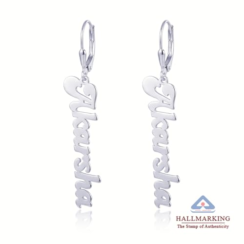Image of TRUESILVER ACPL 925 Sterling Silver Personalized Earrings for Women | Customized Inital Dangler Name Earring for Womens | Custom Gift for Anniversary Wedding Birthday