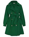 GRACE KARIN Girls Dress Coat Lapel Double Breasted Trench Coat Green Jackets with Pockets Belt for Xmas 10Y