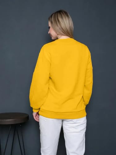 Image of LEOTUDE Women's Boyfriend-Loose Fit Round Neck Solid || Sweatshirt for Women (Color Black) |Material: Loopknit