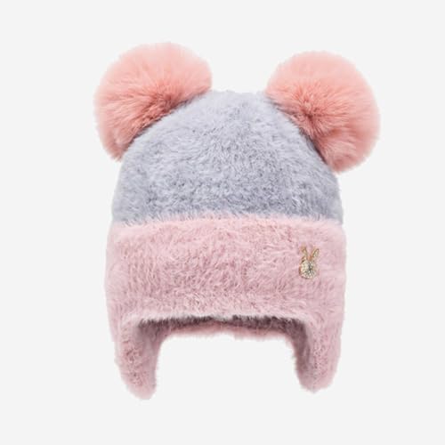 Kids Winter Hat Girls Soft and Warm Double Pom-Pom Knitted Hats Kids Warm Ear-Covering Cap4