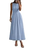 PRETTYGARDEN Women Maxi Dresses 2025 Summer Casual Sleeveless Patchwork Knit Tank Dress Flowy Beach Sundress Long Dress (Light Blue,Small)