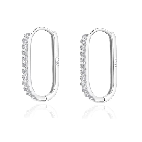 Reffeer 925 Sterling Silver CZ Square Hoop Earrings for Women Teens CZ U Hoop Earrings Minimalist Hoop Earrings