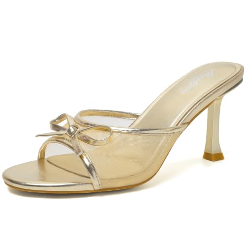 Image of Mostrin Kitten Heels for Women Round Toe Heels With Bow Vintage Mules Sexy Slip on Stiletto Backless Sandals for Party Daily